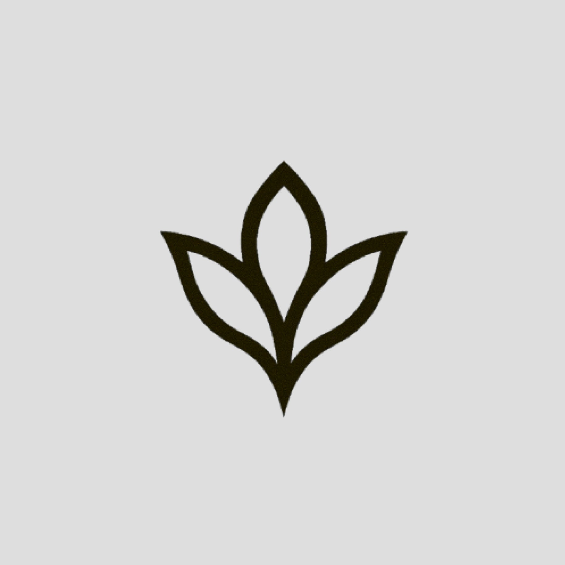 Ícone preto de três folhas estilizadas sobre fundo cinza