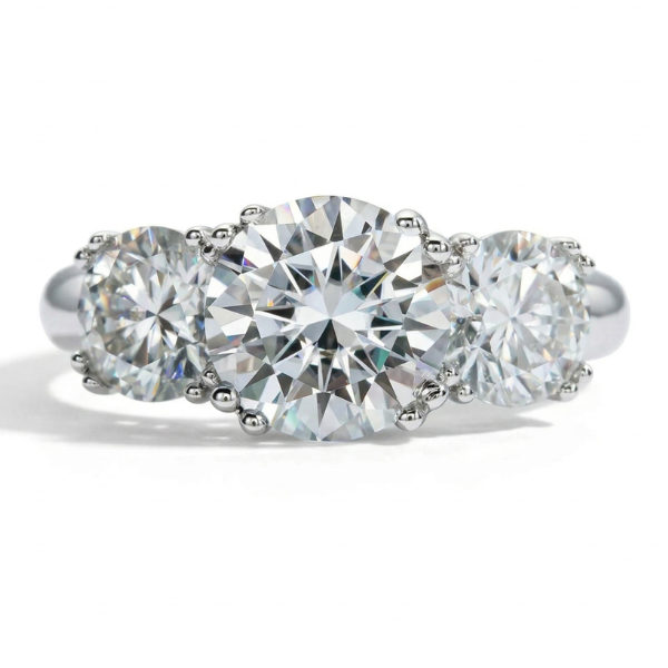 Anel 3 pedras em prata .925 com 5 CT moissanite