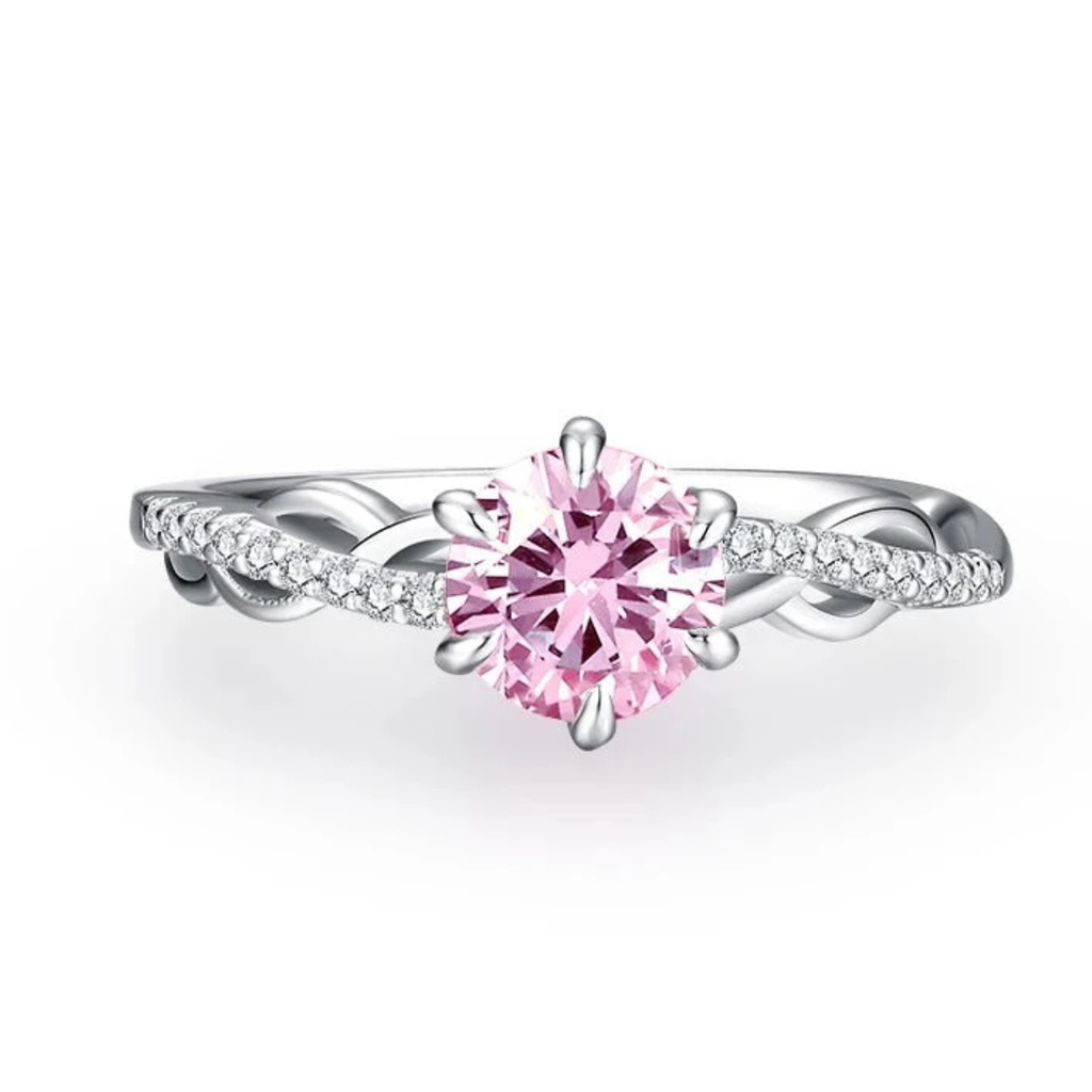 Anel em prata .925 e moissanite rosa
