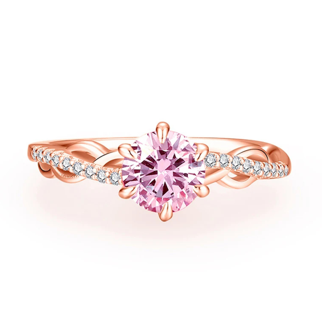 Anel em prata .925 e moissanite rosa