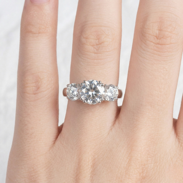 Anel 3 pedras em prata .925 com 5 CT moissanite