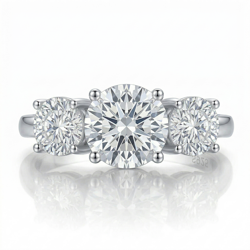 Anel 3 pedras em prata .925 e 4 CT moissanite