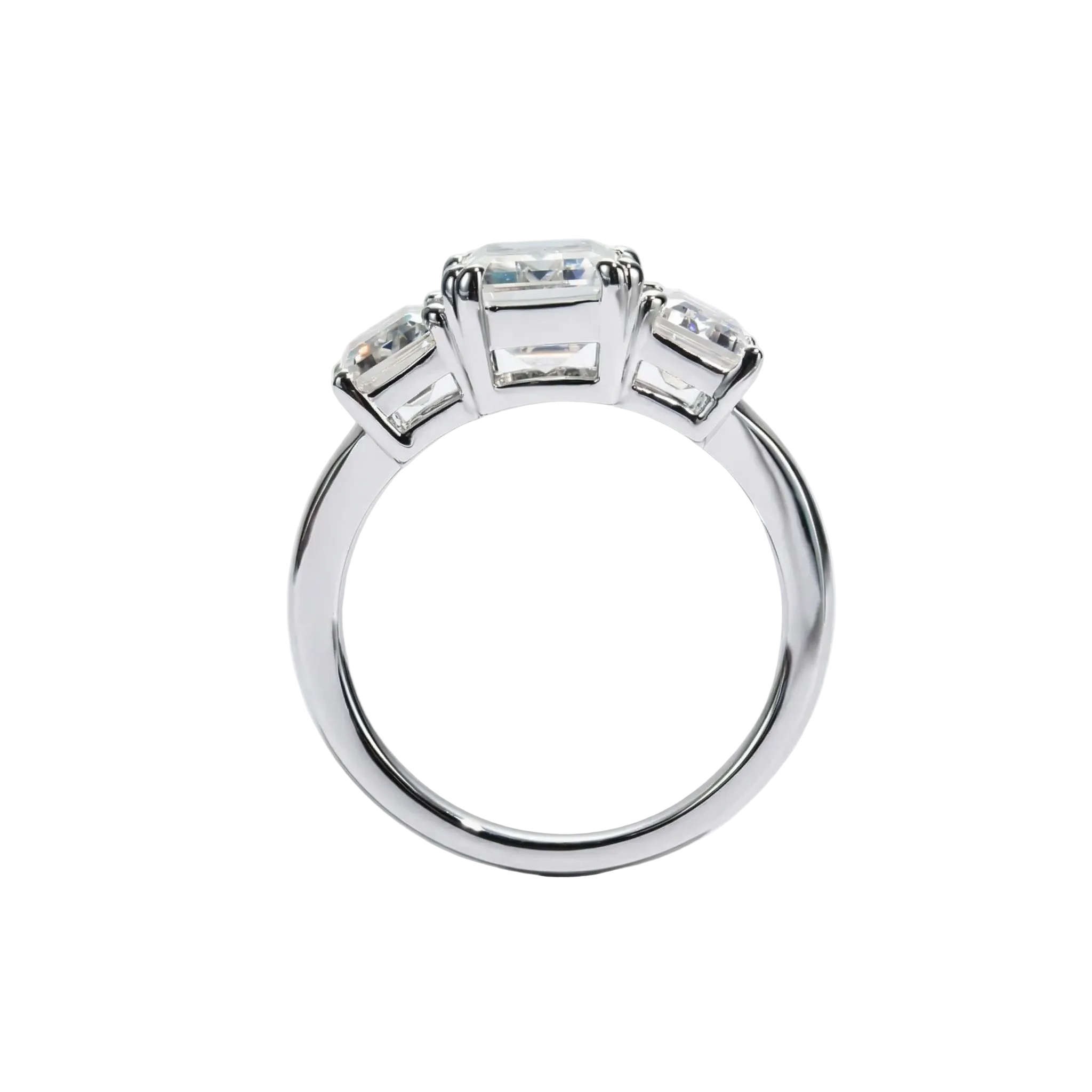 Anel 3 pedras em prata .925 e 5 ct esmeralda moissanite