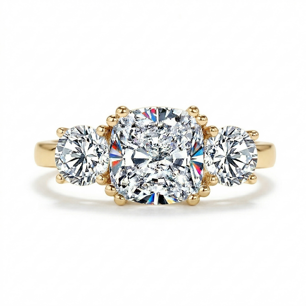 Anel 3 pedras em prata .925 e 3,5CT moissanite