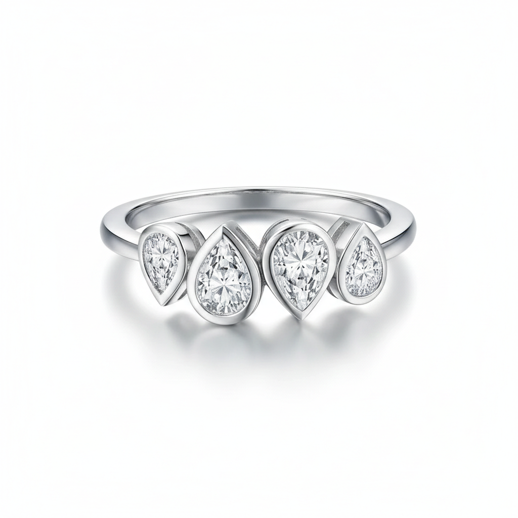 Anel em prata .925 e 5x3mm moissanite Pérola