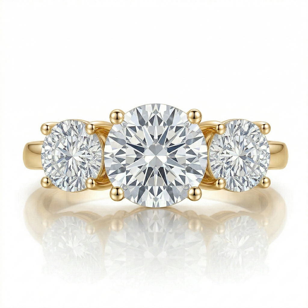 Anel 3 pedras em prata .925 e 4 CT moissanite