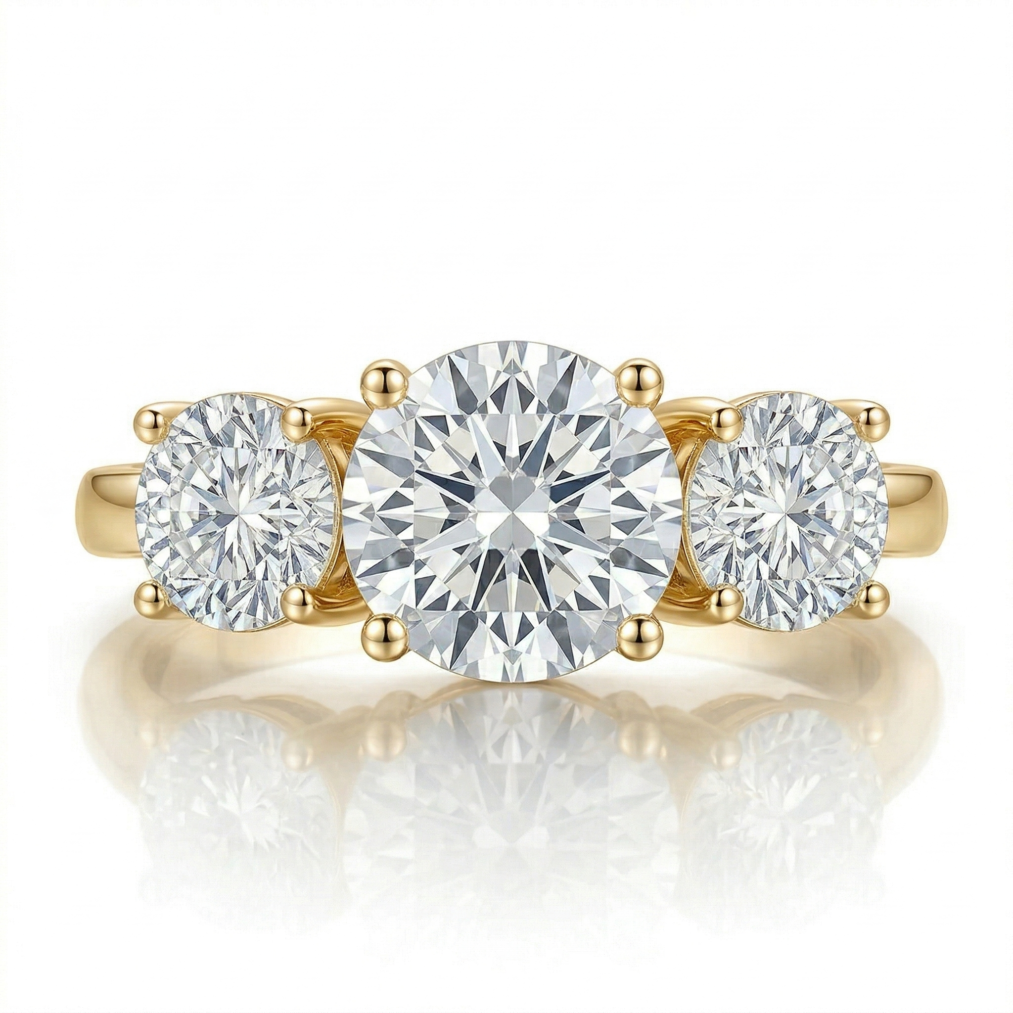 Anel 3 pedras em prata .925 e 4 CT moissanite