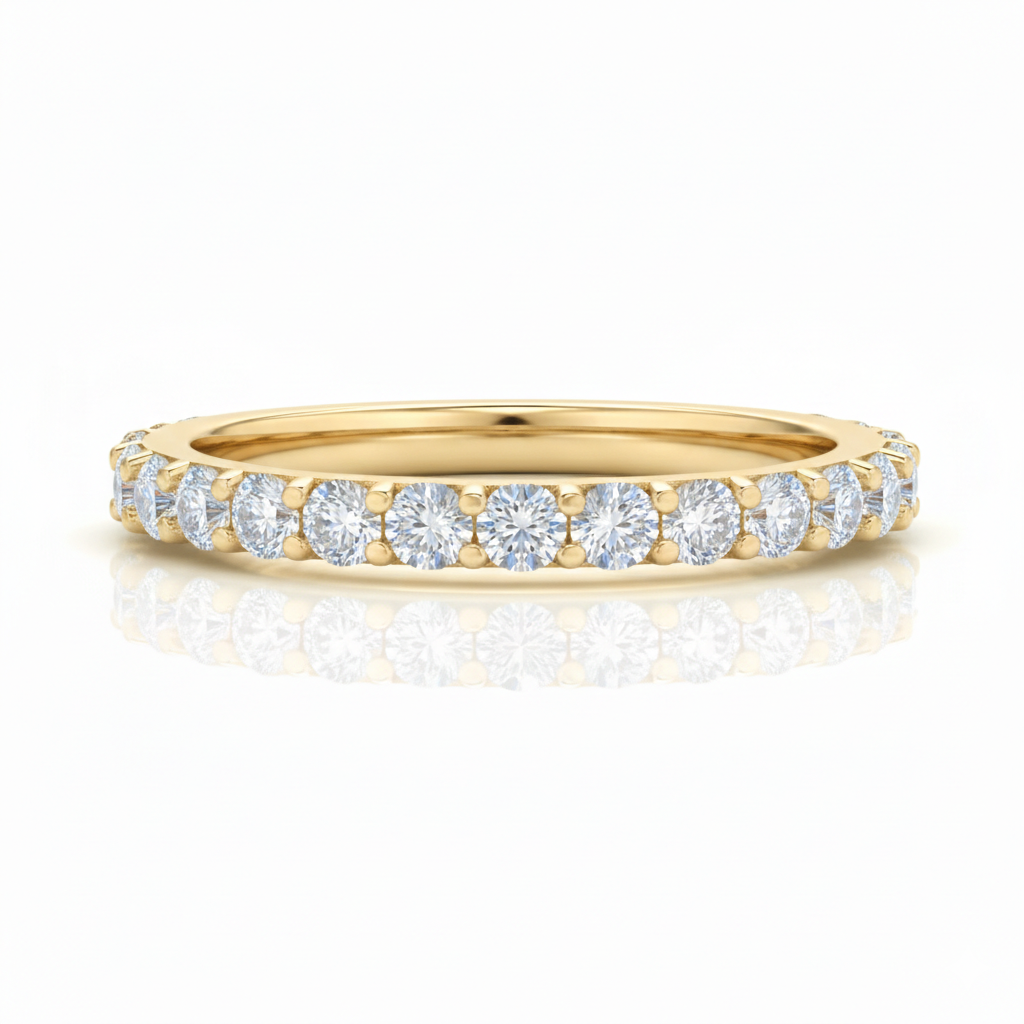 Meia aliança em prata .925 e 2mm moissanite