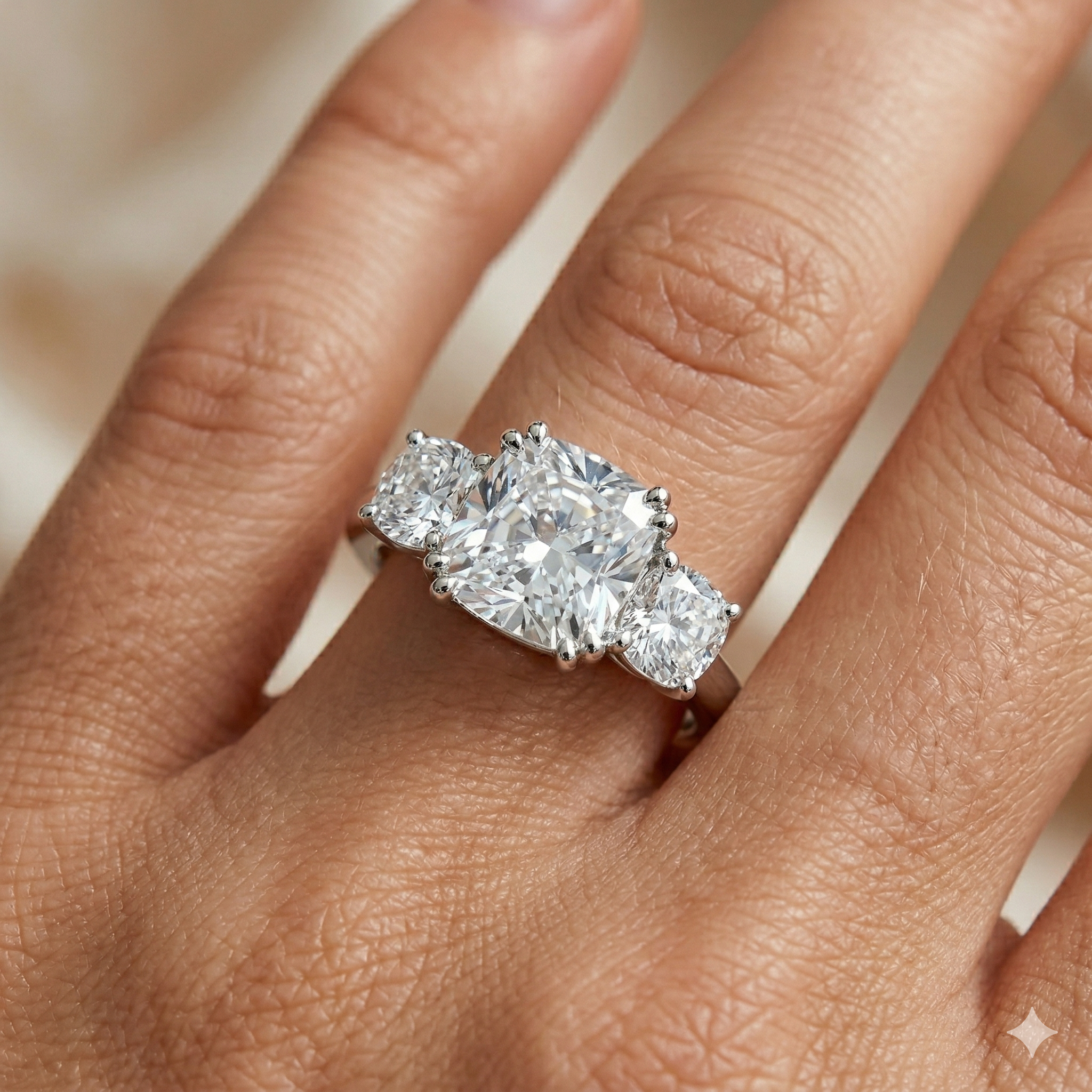 Anel 3 pedras em prata .925 e 3,5CT moissanite