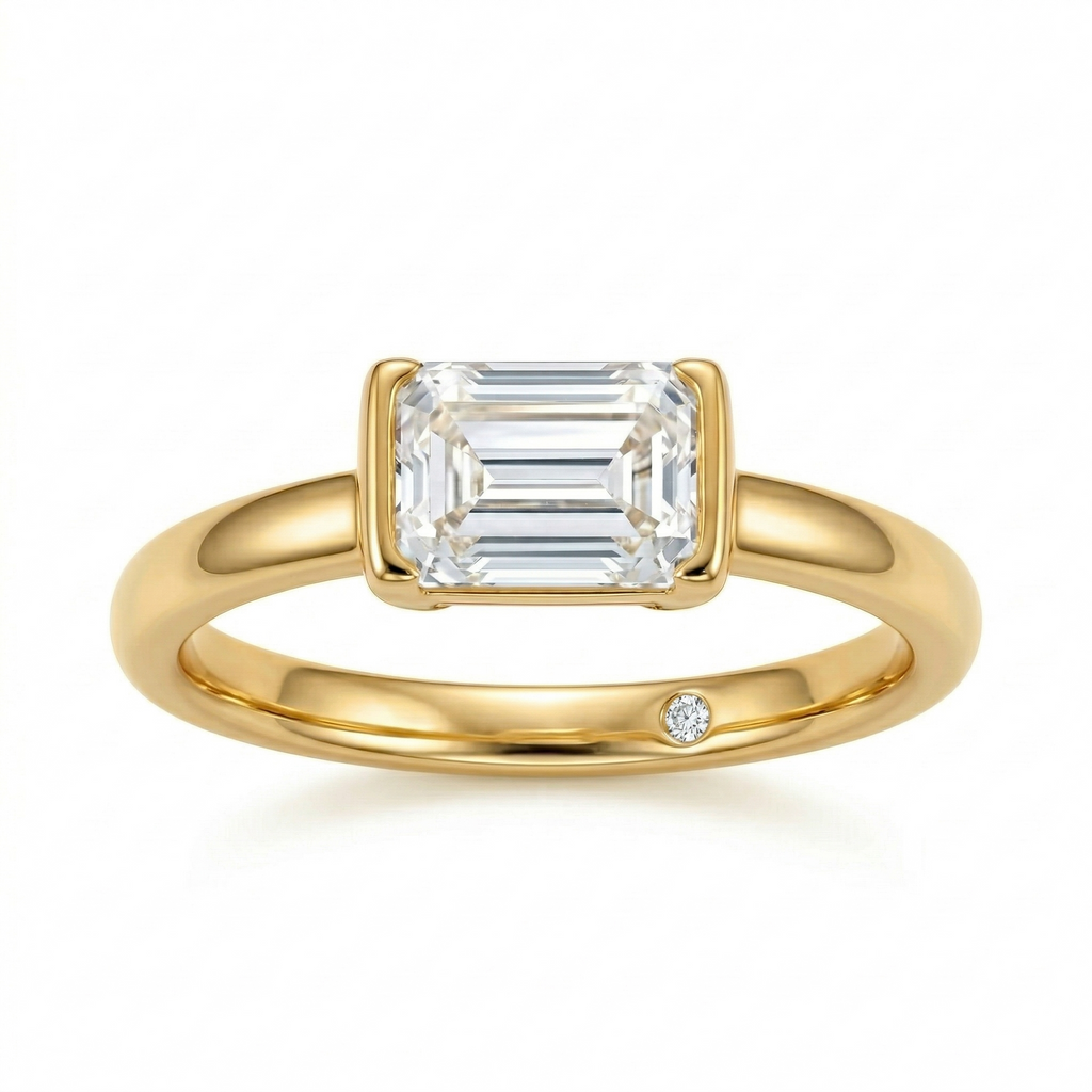 Anel Moissanite .925 com Esmeralda 1 ct, Noivado e Casamento.