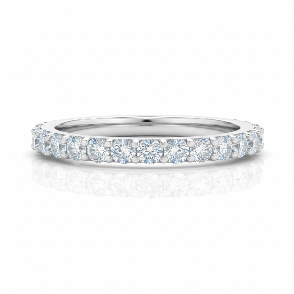 Meia aliança em prata .925 e 2mm moissanite