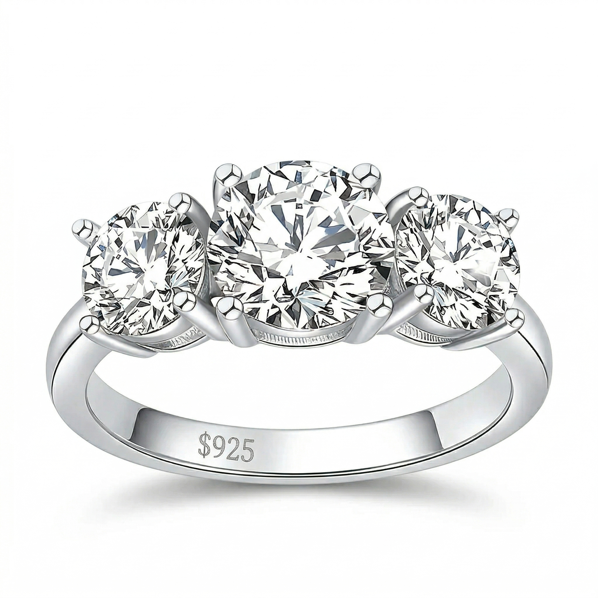 Anel 3 pedras em prata .925 e 4 CT moissanite