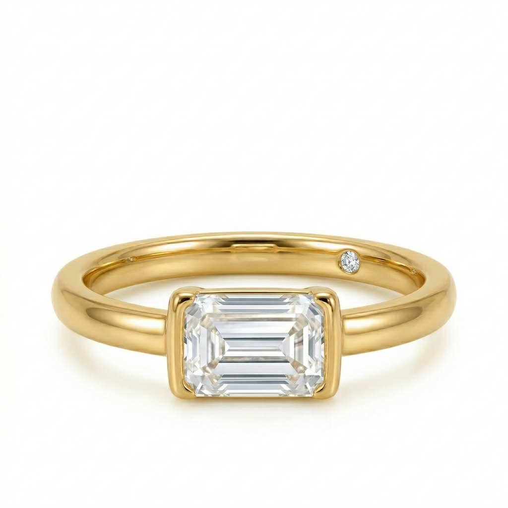 Anel Moissanite .925 com Esmeralda 1 ct, Noivado e Casamento.