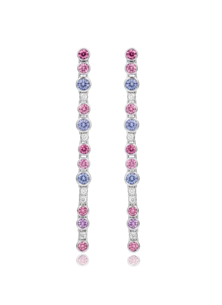 Brinco com topázio azul,rosa e zircônia