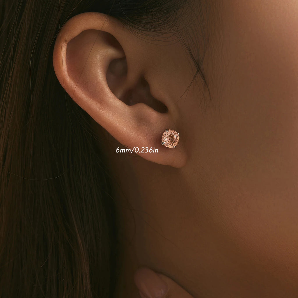 Brinco Solitário Feminino Cor Pôr do Sol - Joia Romântica em Prata 925 com Lapidação Rose Cut - Yuna Joias