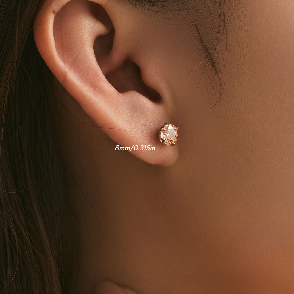 Brinco Solitário Feminino Cor Pôr do Sol - Joia Romântica em Prata 925 com Lapidação Rose Cut - Yuna Joias