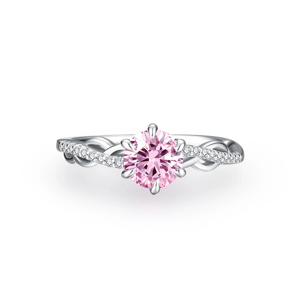 Anel em prata .925 e moissanite rosa