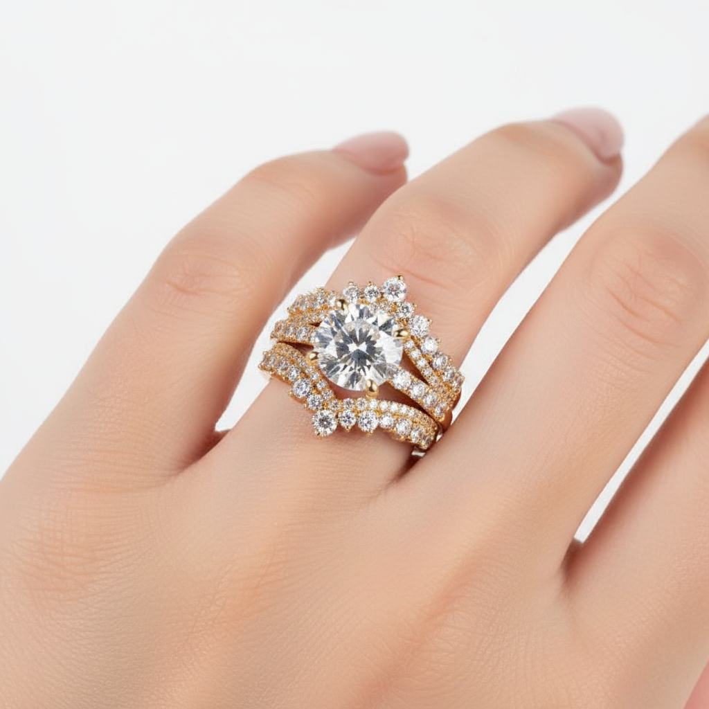 Anel de Noivado Moissanite 4,3ct Prata 925 Banho Ouro 18k com Certificado - Yuna Joias