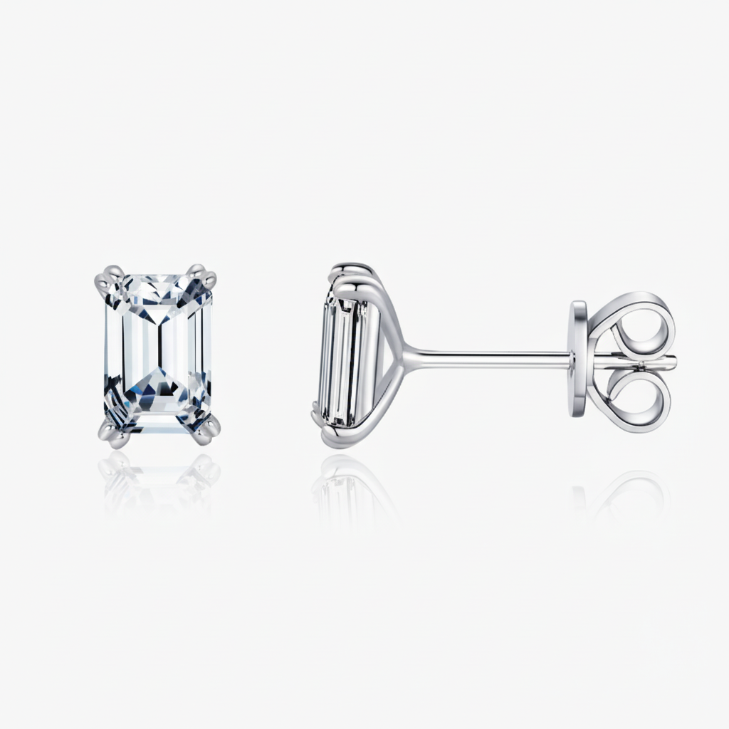 Brinco Solitário Feminino Retangular com Zircônia - Joia Elegante em Prata 925 Antialérgica - Yuna Joias