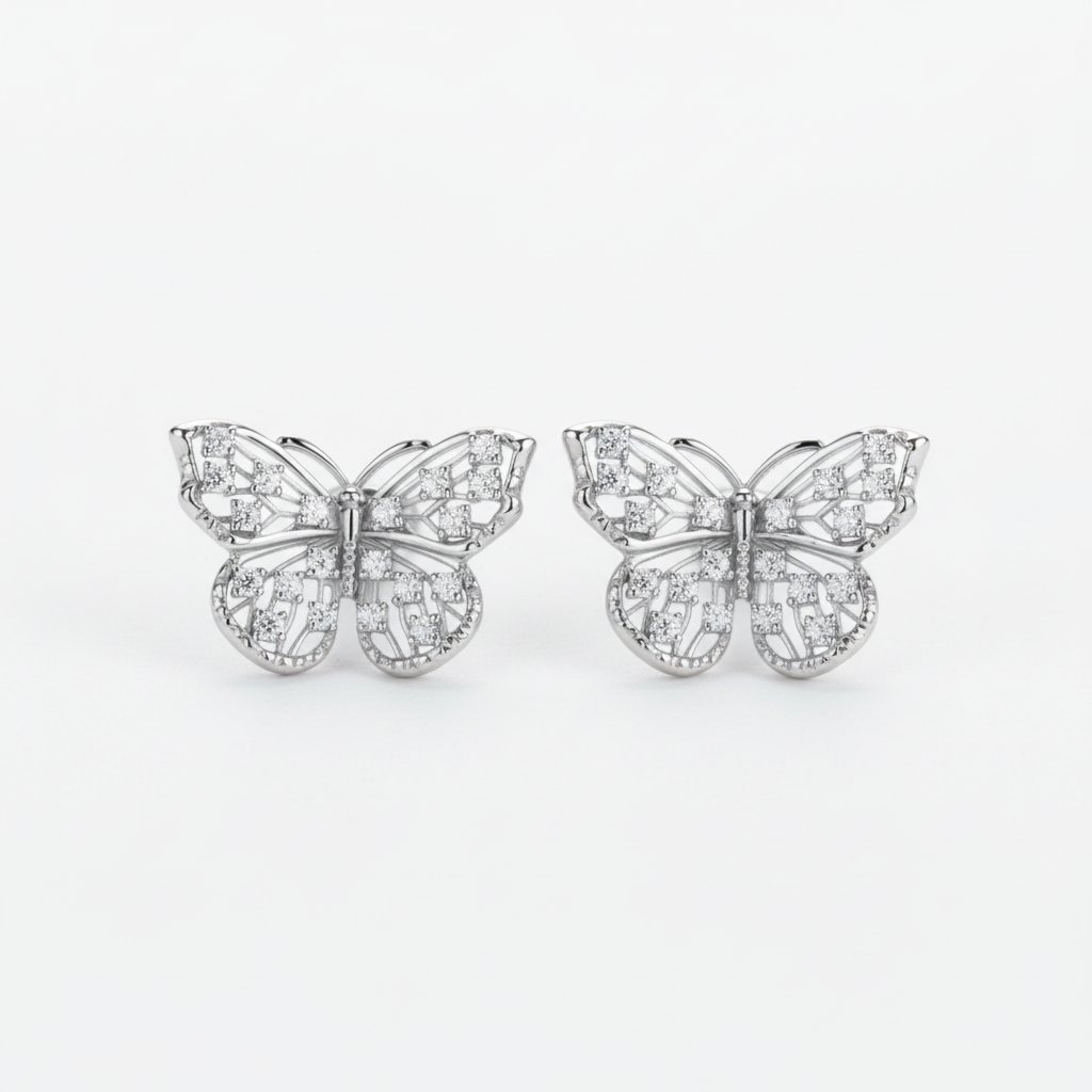 Brinco Borboleta Feminino com Moissanite - Joia Elegante em Prata 925 Banhada a Ouro 18k - Yuna Joias