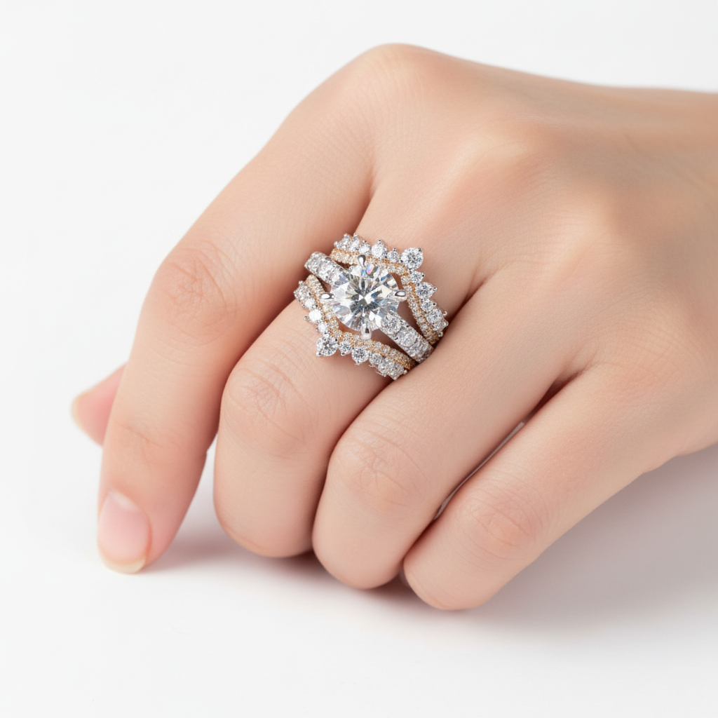 Anel de Noivado Moissanite 4,3ct Prata 925 Banho Ouro 18k com Certificado - Yuna Joias