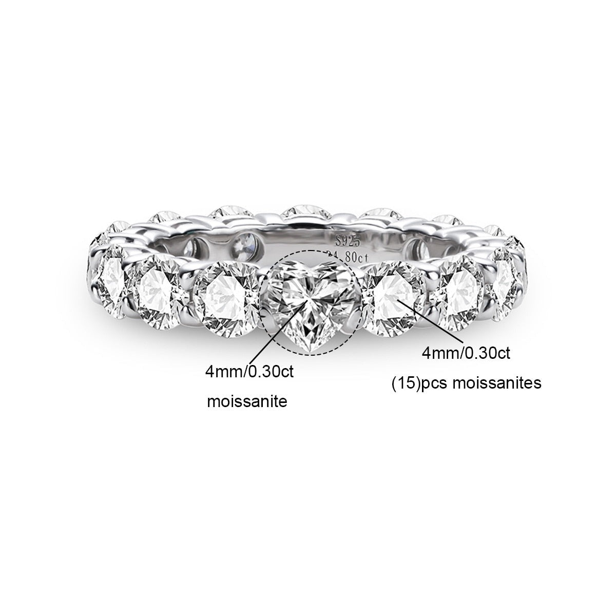 Aliança de Amor Eterno com Moissanite em Lapidação Coração - Prata 925 com Ouro Branco - Yuna Joias - Yuna Joias