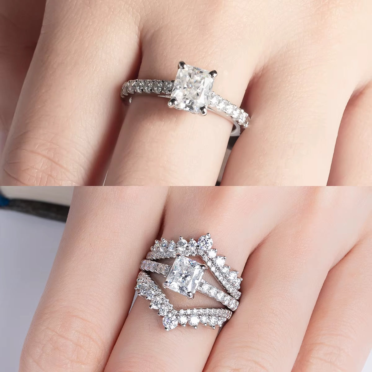 Anel Solitário com Moissanite Radiante em Prata 925 Banhada a Ouro 18k – Yuna Joias - Yuna Joias