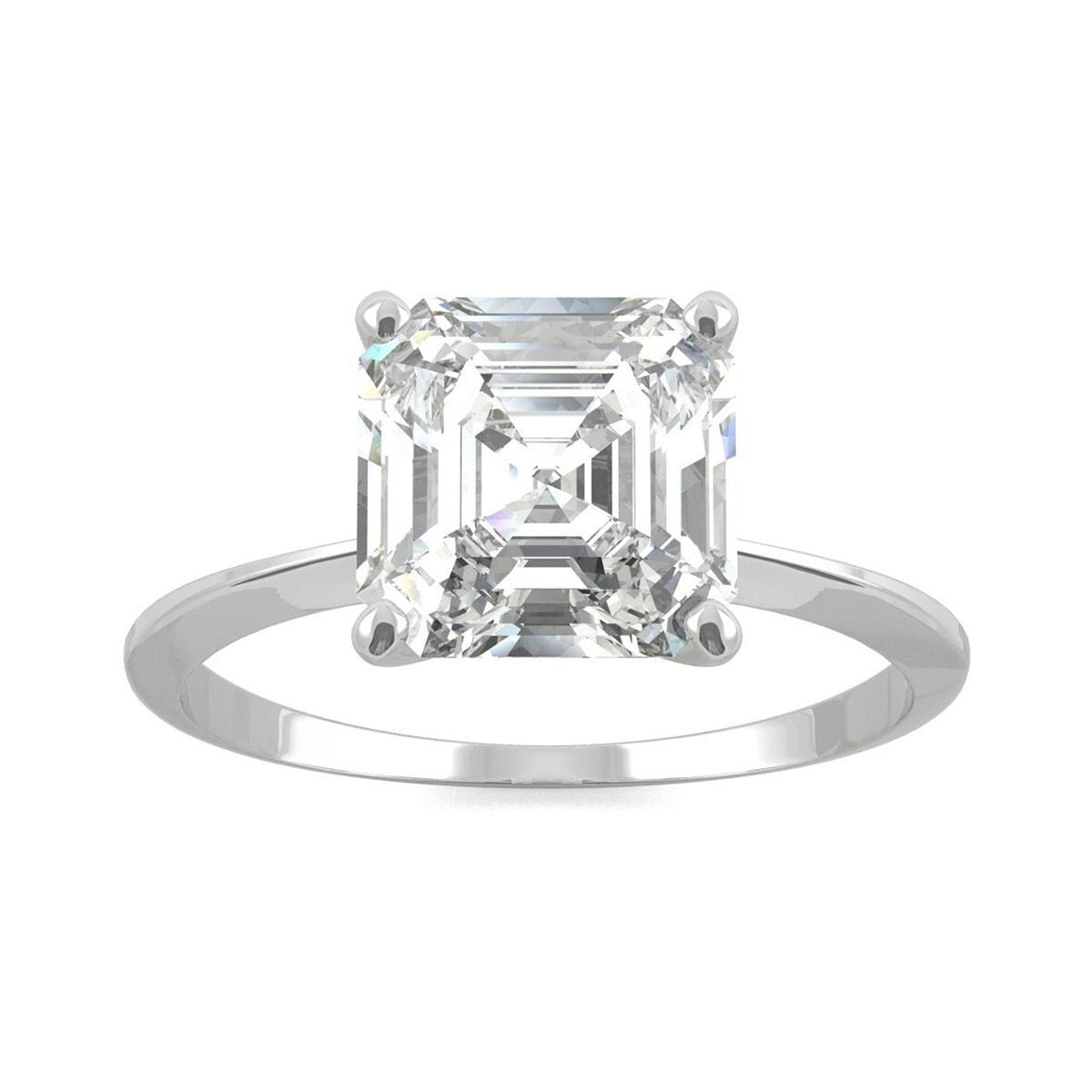 Anel Solitário com Moissanite de 3 Quilates Corte Asscher em Prata 925 e Ouro Branco 18k – Yuna Joias - Yuna Joias