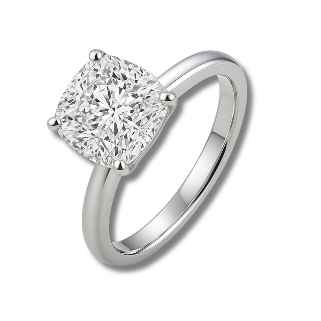 Anel Solitário Moissanite Cushion 3,5ct em Prata 925 com Ouro Branco 18k – Yuna Joias - Yuna Joias