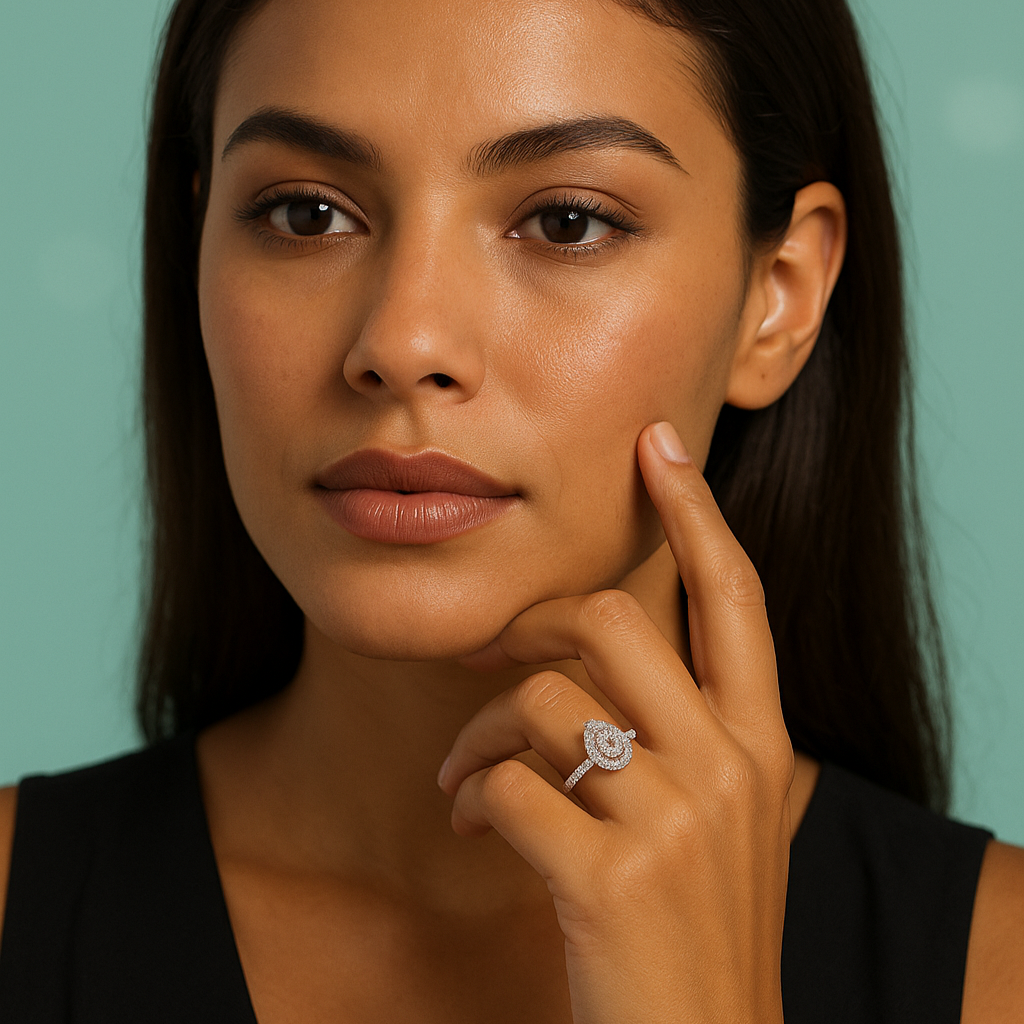 Anel Solitário Halo com Moissanite 1 Quilate Prata 925 com Ouro Branco 18k - Yuna Joias - Yuna Joias