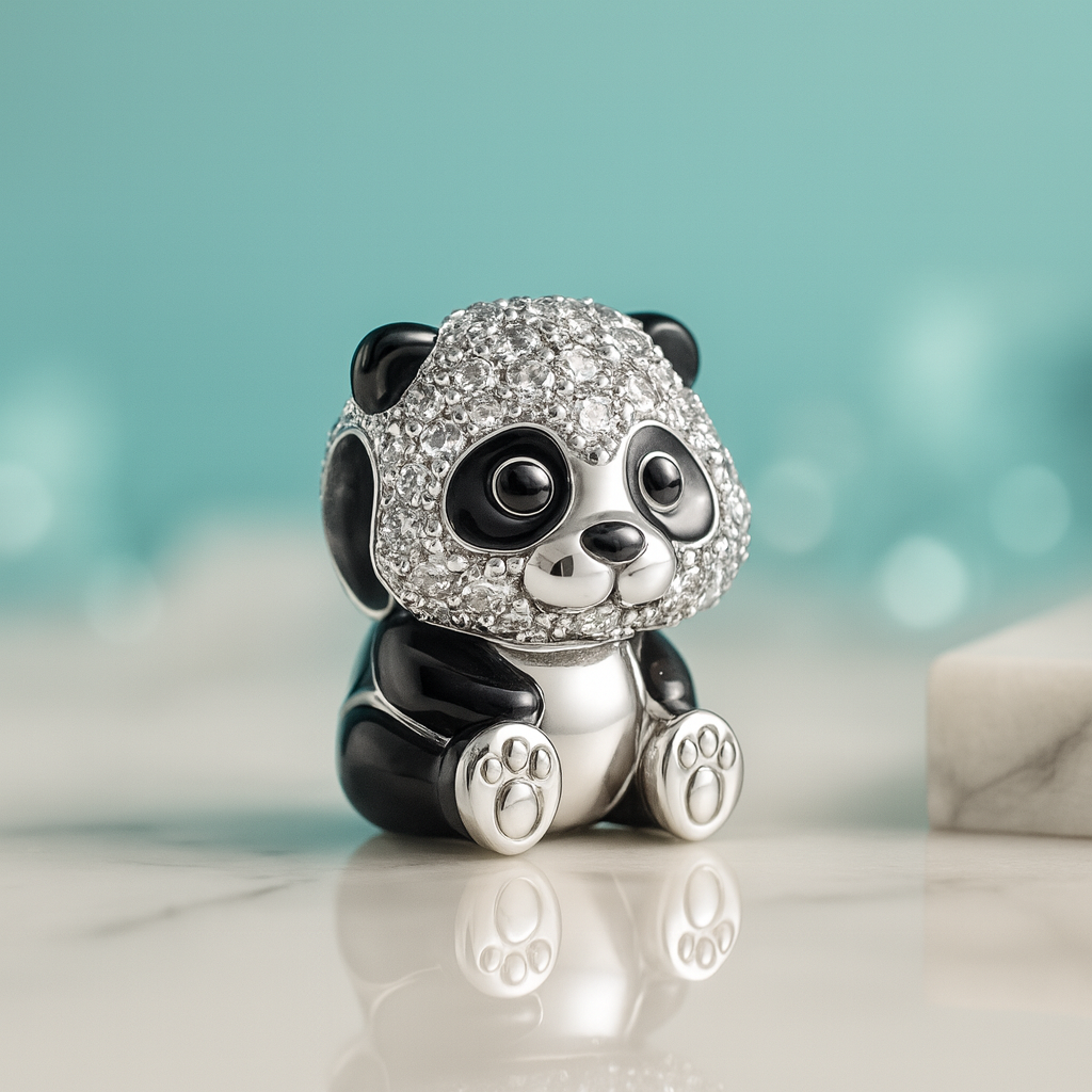 Berloque de Panda Fofo em Prata 925 com Zircônia Brilhante - Yuna Joias - Yuna Joias