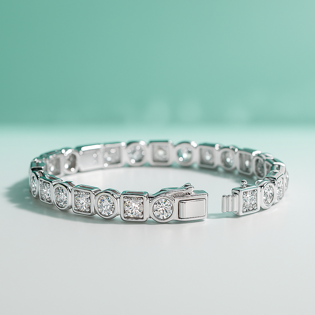 Bracelete Moissanite em Prata 925 com Ródio e Ouro Branco – Yuna Joias - Yuna Joias