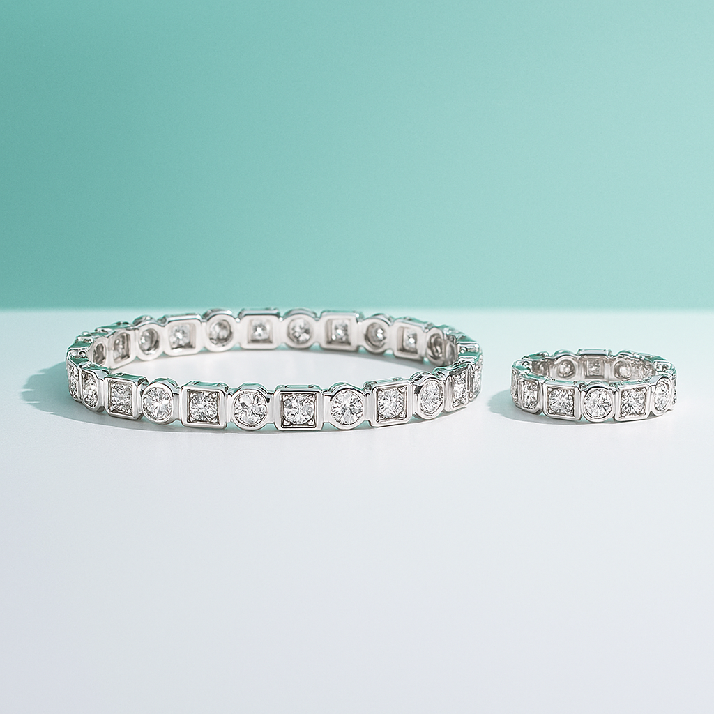 Bracelete Moissanite em Prata 925 com Ródio e Ouro Branco – Yuna Joias - Yuna Joias