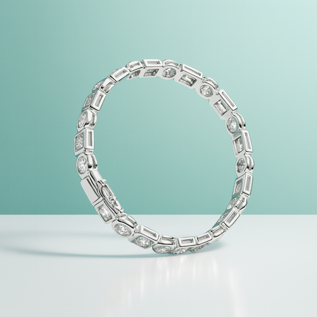 Bracelete Moissanite em Prata 925 com Ródio e Ouro Branco – Yuna Joias - Yuna Joias