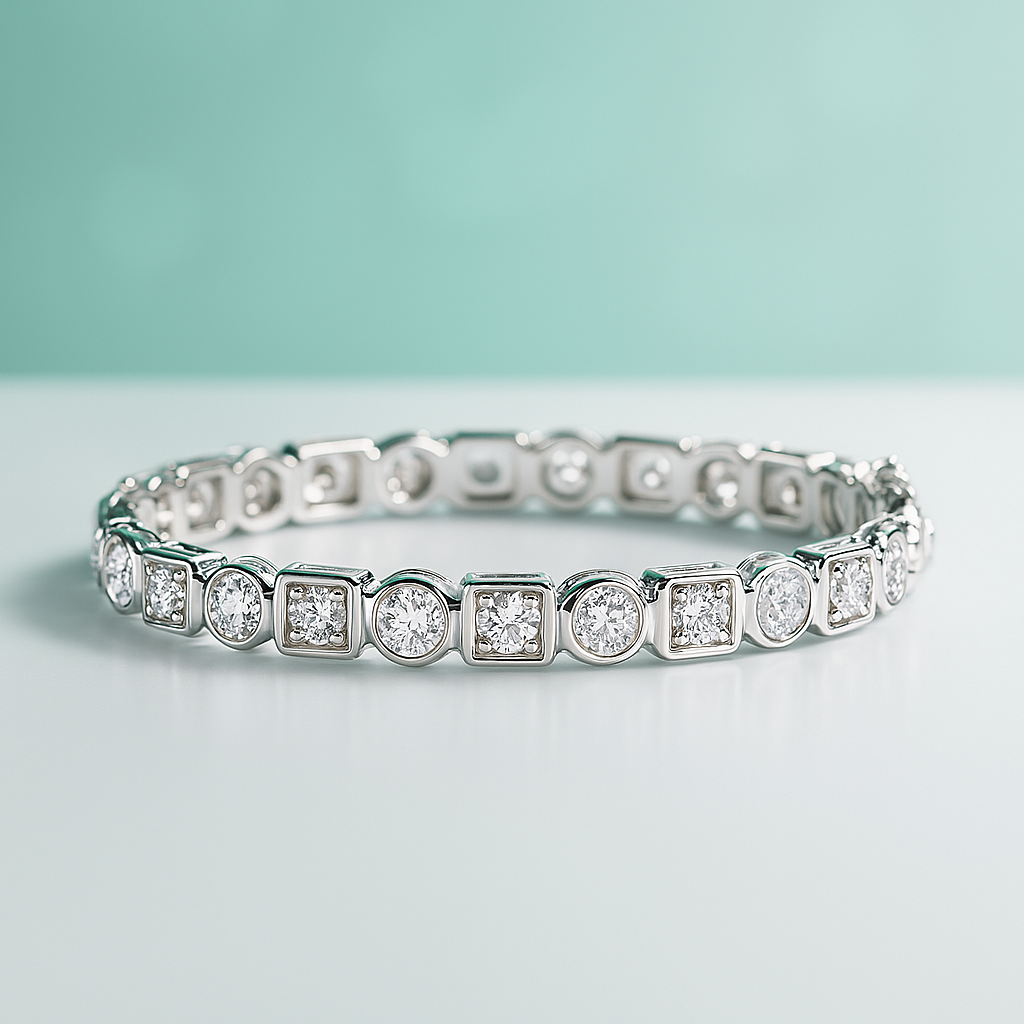 Bracelete Moissanite em Prata 925 com Ródio e Ouro Branco – Yuna Joias - Yuna Joias