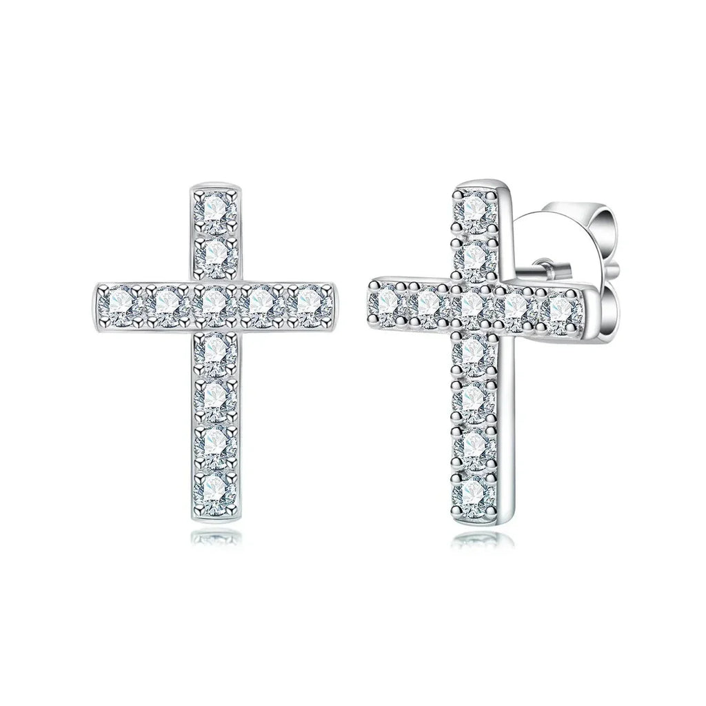 Brinco de Cruz com Moissanite em Prata 925 e Ouro 18k – Yuna Joias - Yuna Joias