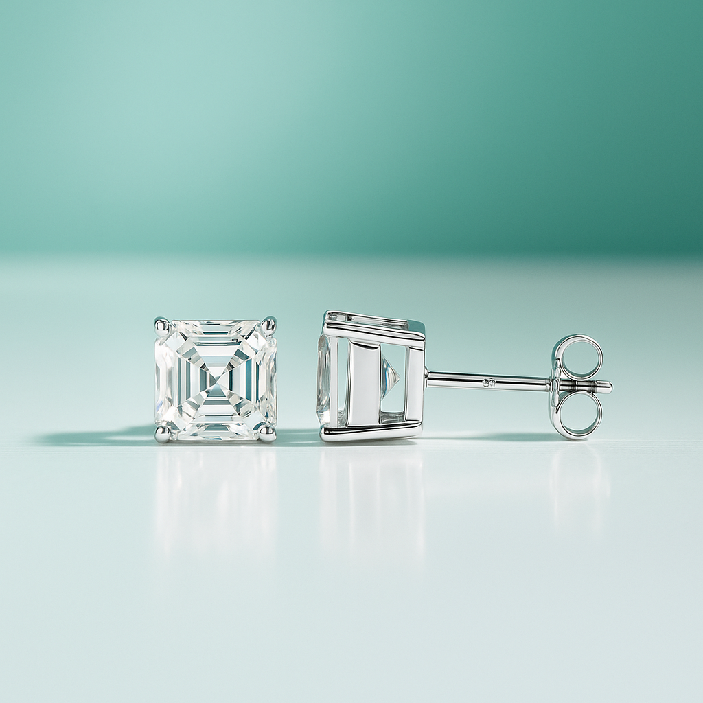 Brinco Moissanite Asscher em Prata 925 com Haste em Ouro 10k – Yuna Joias - Yuna Joias