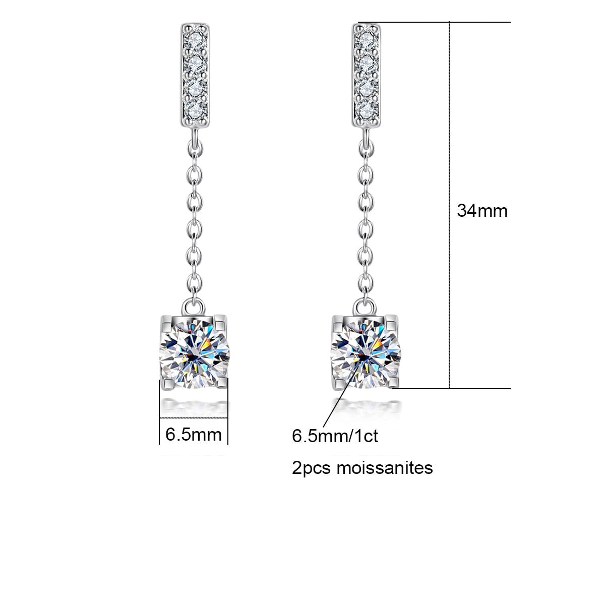 Brincos de Moissanite 2,0ct com Prata 925 e Banho de Ouro 18k – Yuna Joias - Yuna Joias
