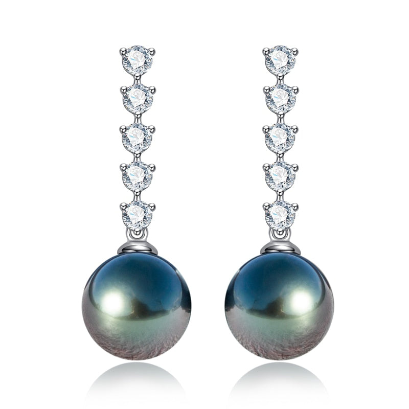 Brinco com Pérola Negra do Tahiti e Moissanites Ouro 10k - Yuna Joias - Yuna Joias