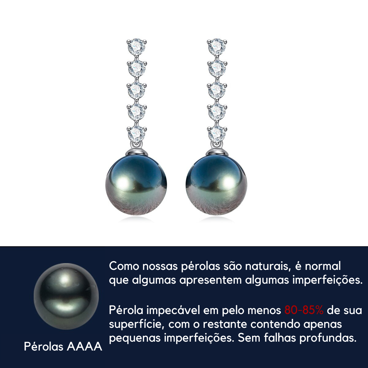 Brinco com Pérola Negra do Tahiti e Moissanites Ouro 10k - Yuna Joias - Yuna Joias