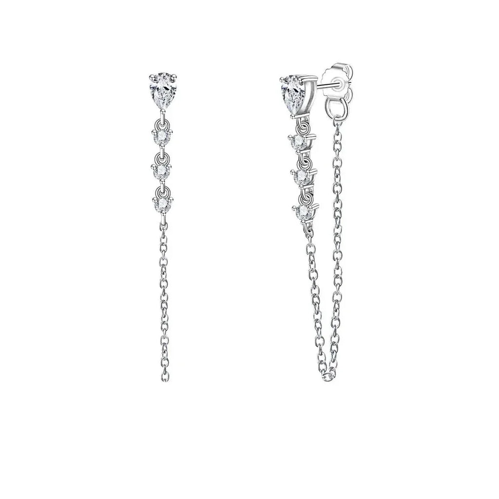 Brinco de Moissanite com Lapidação Pera e Brilhante em Prata 925 com Ouro Branco 18k – Yuna Joias - Yuna Joias