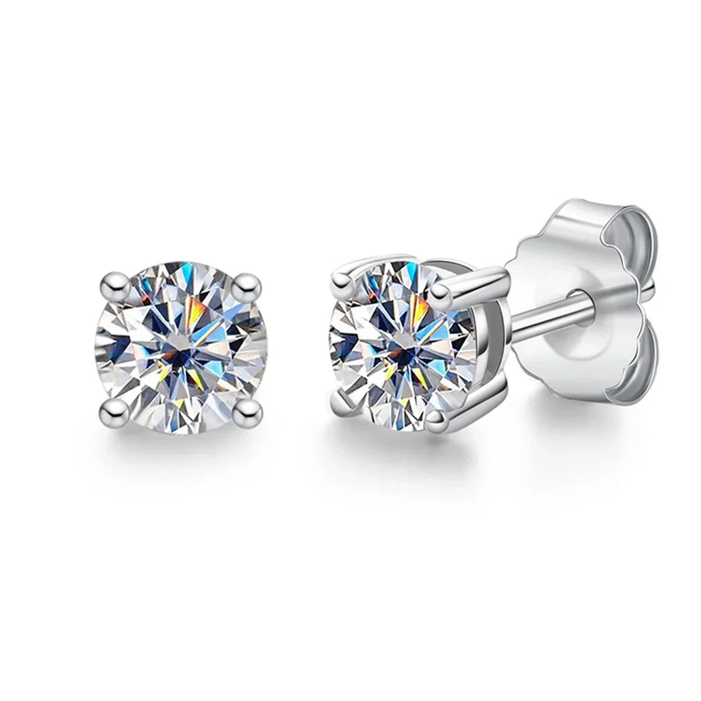 Brincos de Moissanite 0.3ct (4mm) em Prata 925 com Banho de Ródio e Ouro Branco – Yuna Joias - Yuna Joias