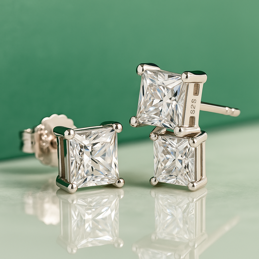 Brincos de Moissanite em Prata S925 e Ouro 10k - Yuna Joias - Yuna Joias