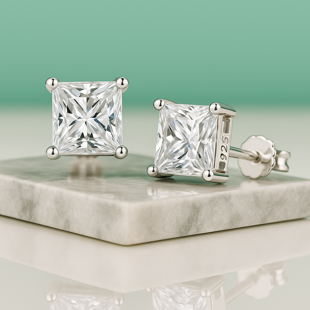 Brincos de Moissanite em Prata S925 e Ouro 10k - Yuna Joias - Yuna Joias