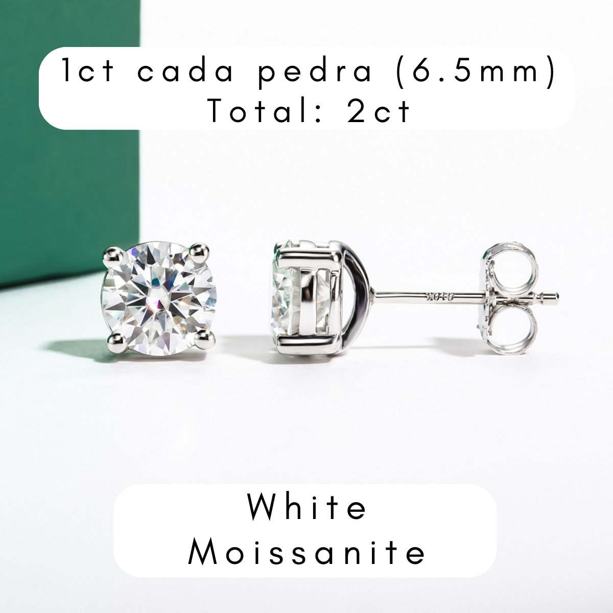 Brincos de Moissanite em Prata S925 com Haste em Ouro 10K Certificação GRA - Yuna Joias - Yuna Joias