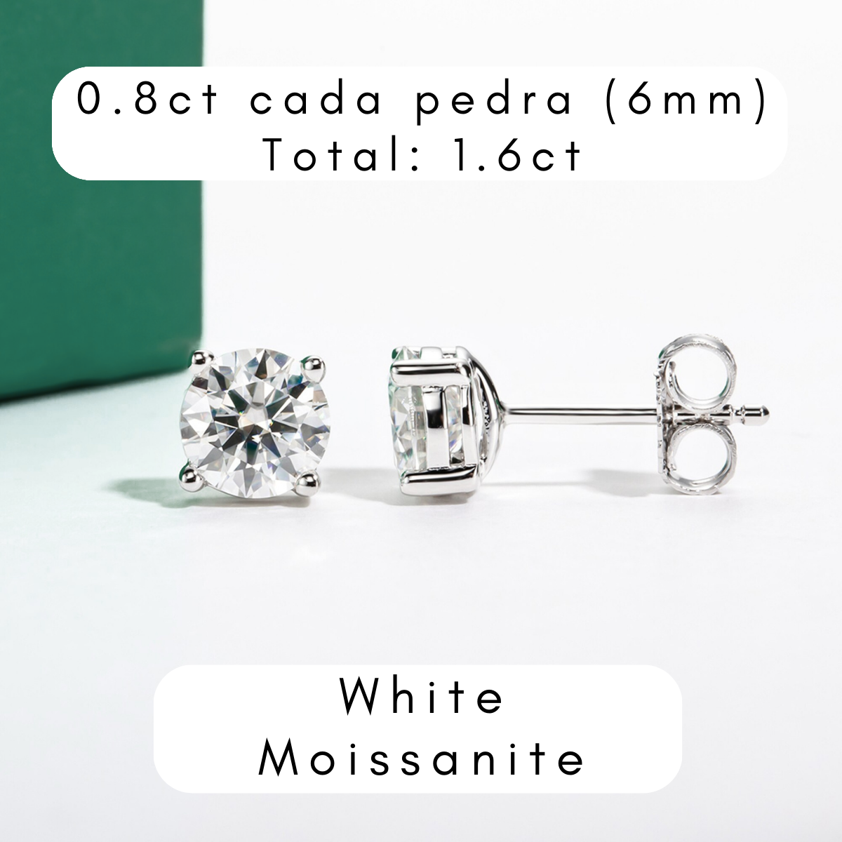 Brincos de Moissanite em Prata S925 com Haste em Ouro 10K Certificação GRA - Yuna Joias - Yuna Joias