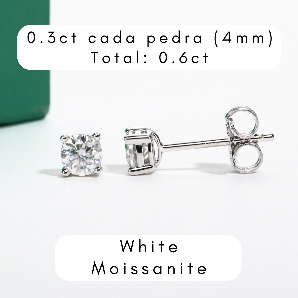 Brincos de Moissanite em Prata S925 com Haste em Ouro 10K Certificação GRA - Yuna Joias - Yuna Joias