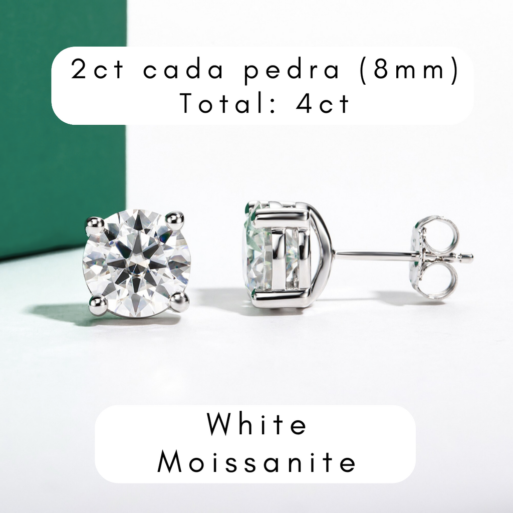 Brincos de Moissanite em Prata S925 com Haste em Ouro 10K Certificação GRA - Yuna Joias - Yuna Joias