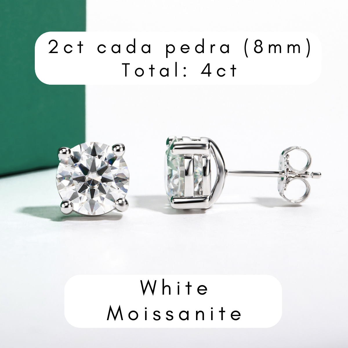 Brincos de Moissanite em Prata S925 com Haste em Ouro 10K Certificação GRA - Yuna Joias - Yuna Joias