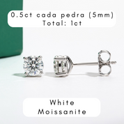 Brincos de Moissanite em Prata S925 com Haste em Ouro 10K Certificação GRA - Yuna Joias - Yuna Joias